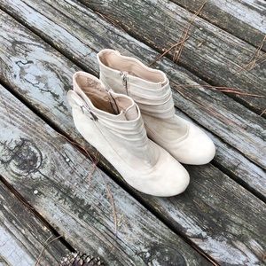 Cream Faux Suede Round Toe Heeled Booties